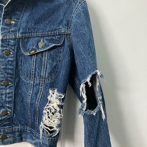 Vintage Riders Lee Jean Jacket Distressed Denim Cropped Trucker - Picture 3 of 8